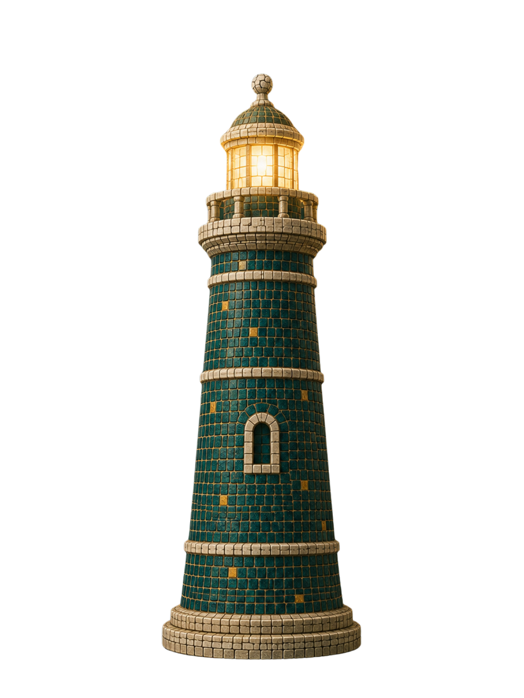A lighthouse beaming light across the water, guiding scattered vessels toward it