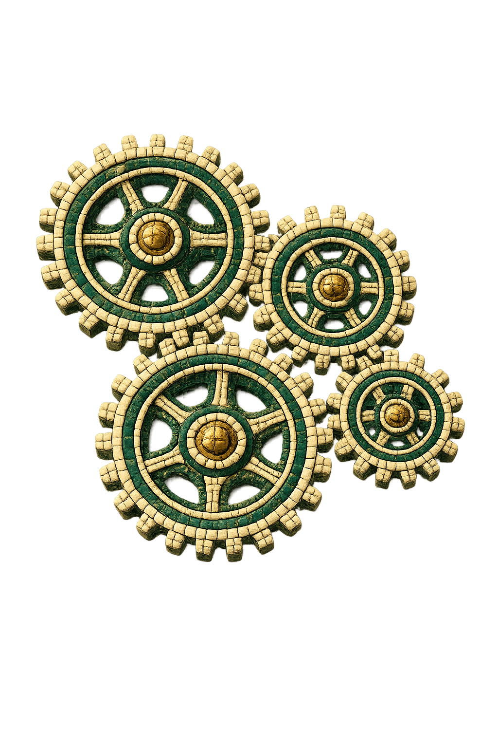 An illustration of interlocking gears, the mechanics of the format